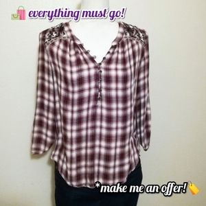 🎉HP!🎉 Plaid Half Button High-Low Blouse